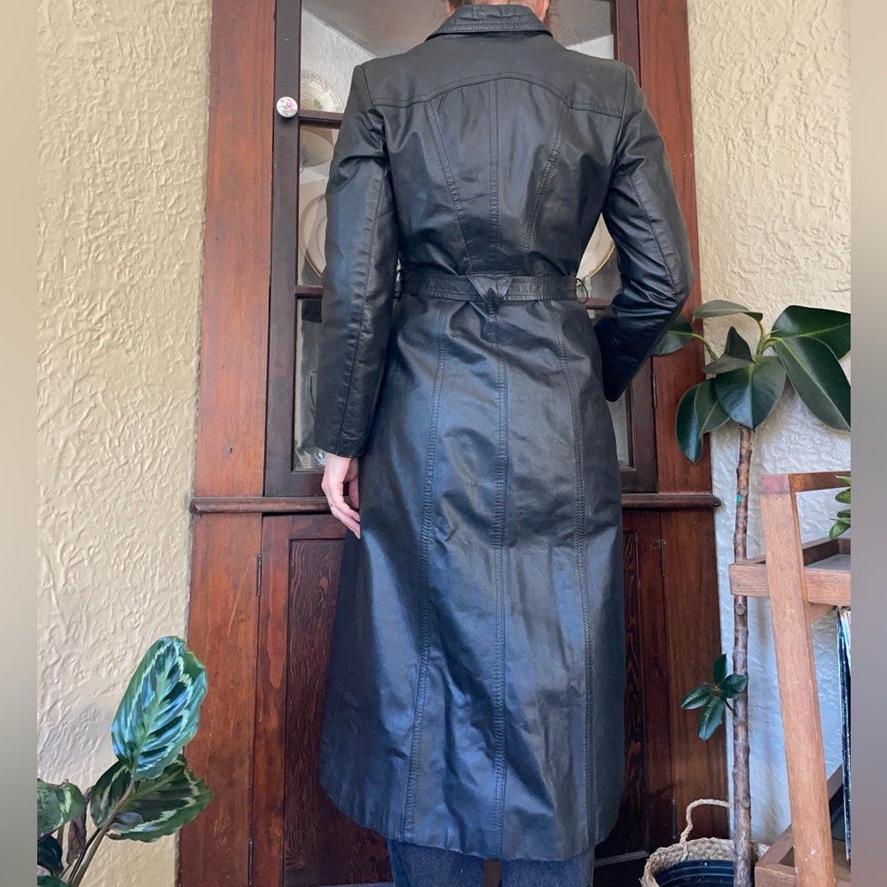 Vintage 80s leather duster trench coat Split Ends Ltd. Black coat jacket - Picture 3 of 13